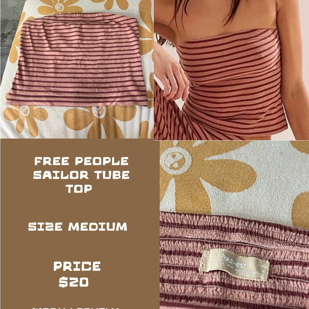 Free People Red and Black Sailor Tube Top
